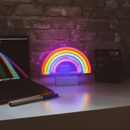 Miniatura 4 de Isaac Jacobs Lámpara de mesa LED neón arcoíris de 6.5 x 8.65 pulgadas, base blanca, luz nocturna, para mesita de noche, decoración de dormitorio y