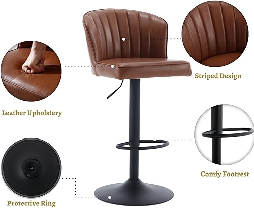 Miniatura 4 de EALSON Juego de 2 taburetes de bar giratorios de altura de mostrador, modernas, ajustables, con parte trasera tapizados de cuero, con base de metal,