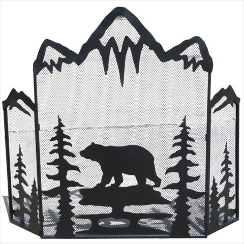 Rustic Metal Bear Three Panel Fire Screen