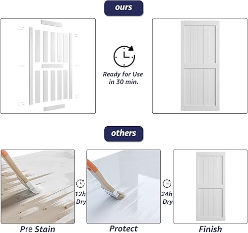 Vista 43 de Puerta corrediza de granero MDF de 30 x 80 pulgadas con kit de herrajes para puerta de granero de 5 pies, losa para puerta de granero con superficie