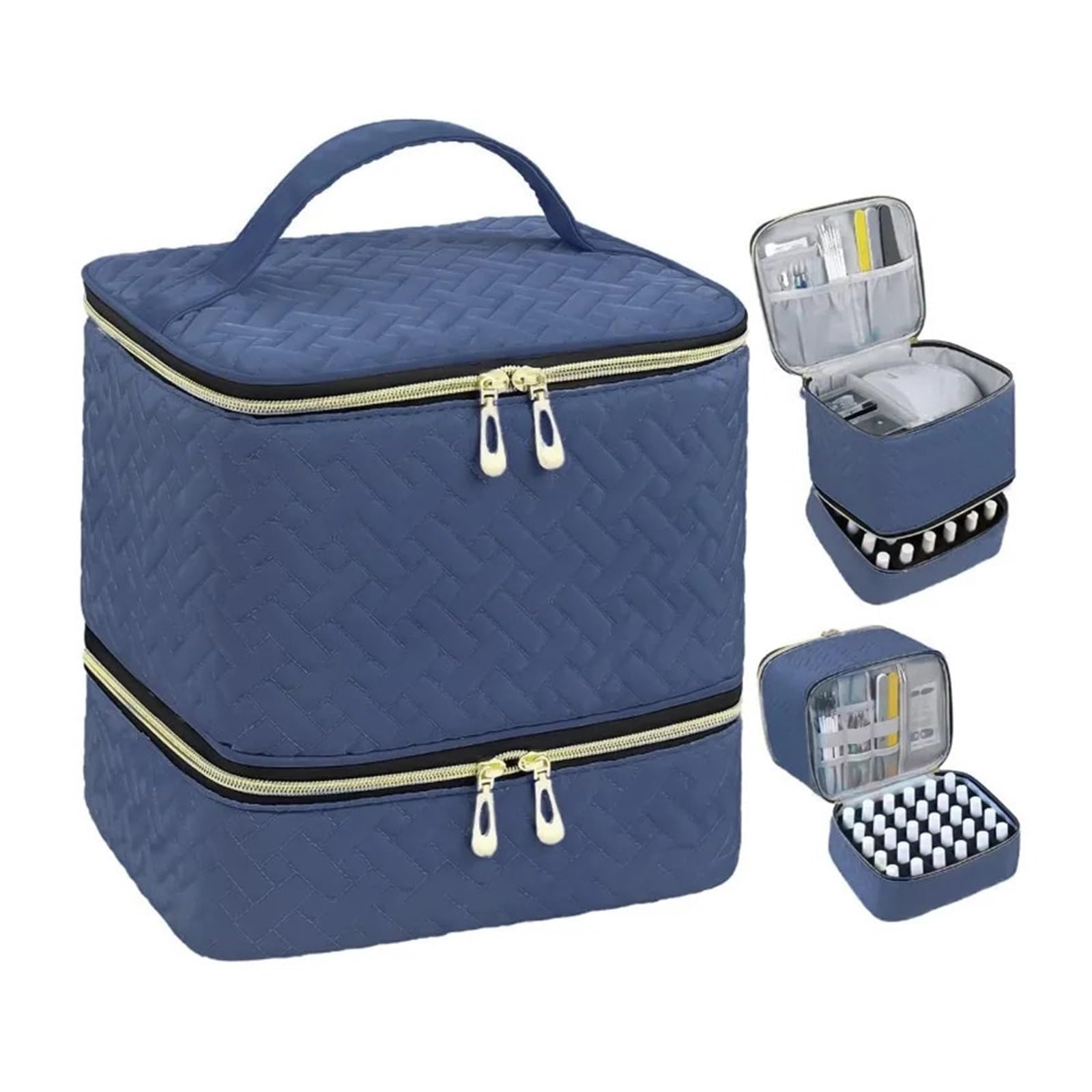 Bolsa Maquillaje Bolsa de Maquillaje portátil de Doble Capa y Gran Capacidad con Cremallera Doble elevada