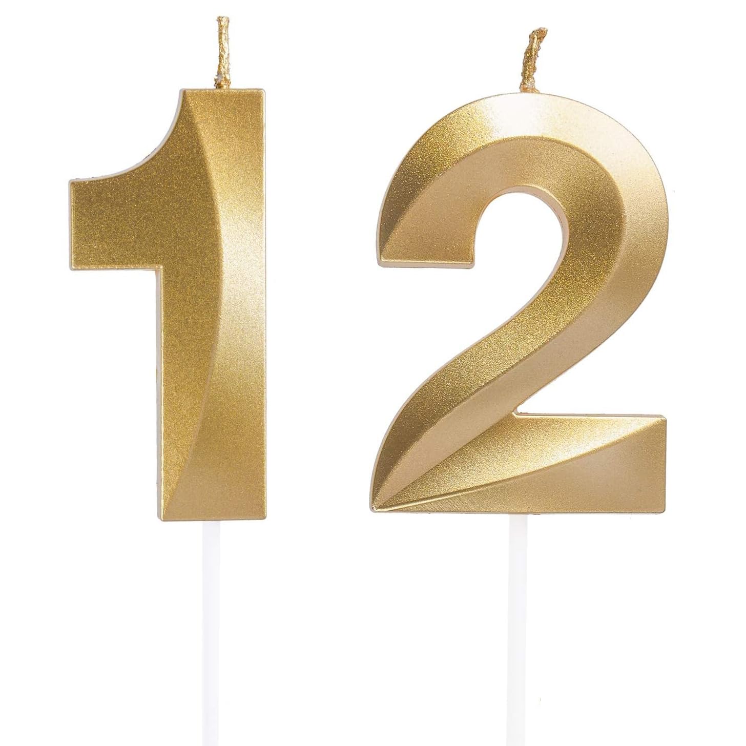 Qikaara Gold 12/21St Birthday Candles, Number 12/21 Candle, Happy Birthday Candle, 3D Digital Candles For Birthday Cake, Glitter Cake Topper Decorations For Birthday Wedding Anniversary Celebration Party