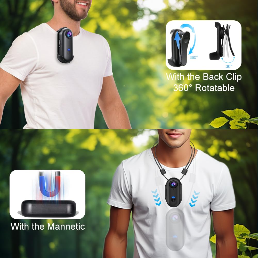 OBEST Mini Cámara Deportiva con 128GB Camara Acción Impermeable App Bodycam | Cámara Casco Moto 360 WiFi Magnética 1080P Camera Corporal Buceo CAM Vlog POV para Deportes Actividades al Aire Libre Negro