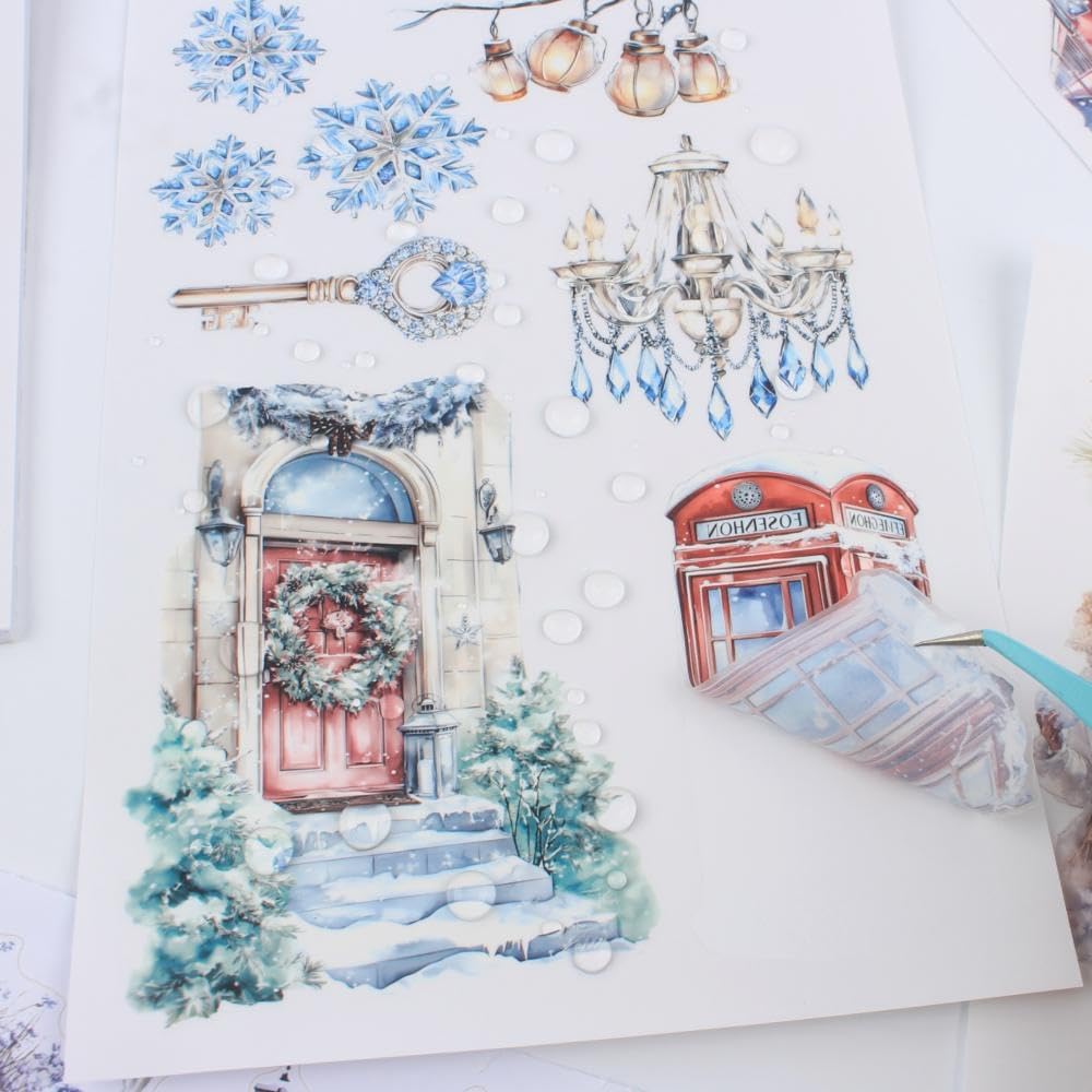 Ice and Snow Winter Scrapbook Stickers for Scrapbooking Supplies, 20 Sheets A5 Washi Paper Transparent PET Die Cut Stickers Book for Journaling, Junk Journal, Collage, Adults Crafts Arts