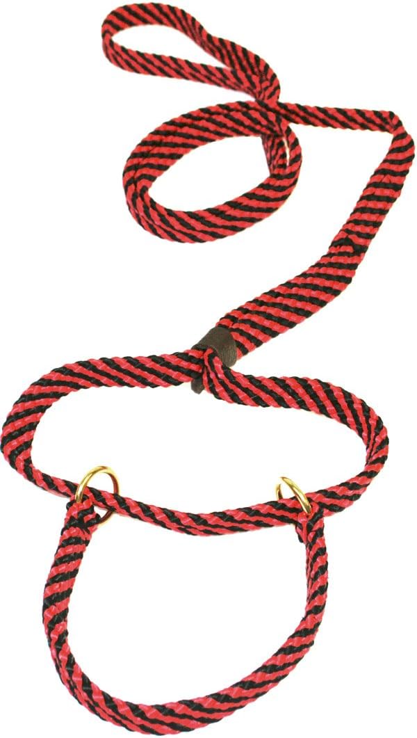 Lone Wolf 5/8 x 6' Flat Braid Martingale Leash Black/Red Spiral