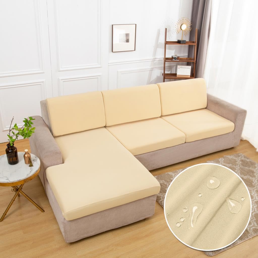 Housse de coussin de canapé imperméable élastique beige pour enfants
