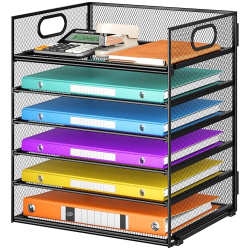 VITVITI Schreibtisch Organizer, 6 Ebenen Briefablage, Stapelbare Aktenhalter, Ablagefächer mit Griff, Bürobedarf für A4 Dokumentenablag, Papier, Buch, Magazin (Schwarz)