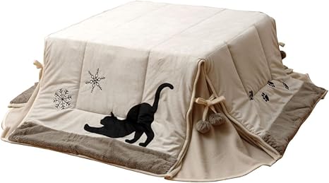 Amazon イケヒコ こたつ布団 正方形 シャルル省s 約175 175cm ベージュ ネコ柄 省スペース 薄掛け こたつ布団 オンライン通販