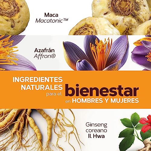 Nivel Vigor para Hombres y Mujeres | Maca y Ginseng + Azafrán + Arginina + Zinc | Aumenta la Energía y Vitalidad | Mejora el Rendimiento Físico y Mental | 40 Cápsulas | TONGIL