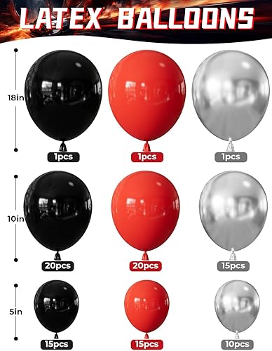 Miniatura 2 de Kit de guirnalda de arco de globos de auto de carreras, 103 globos rojos, negros y plateados con banderas a cuadros y globos de ruedas
