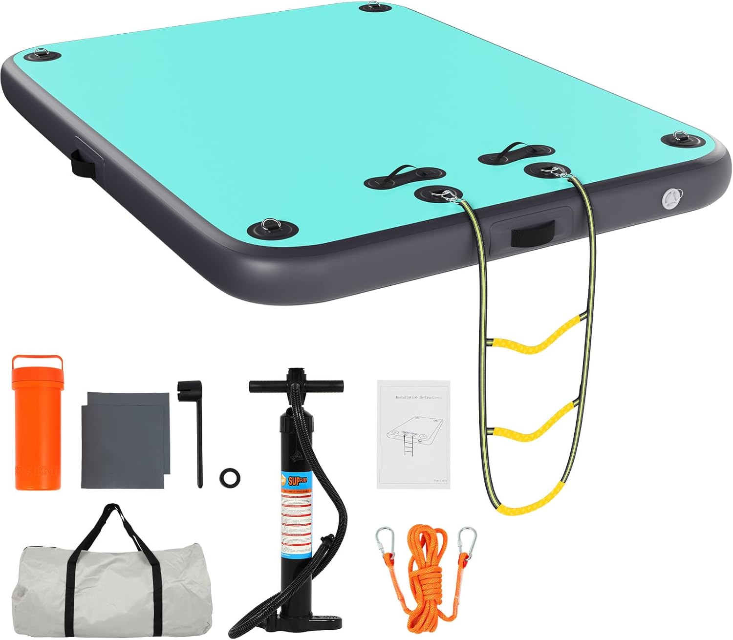 FAHKNS 8x6FT Inflatable Floating Dock for Lake,Floating Platform for Pool Beach Ocean with Rope Ladder,Inflatable Dock with Non-Slip Surface