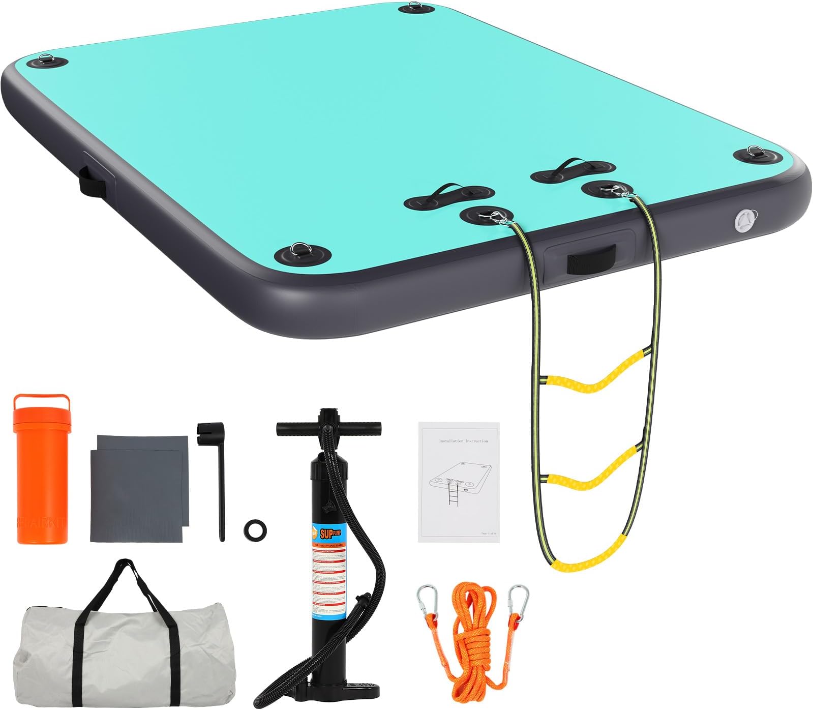 8x6FT Inflatable Floating Dock for Lakes: Swim Air Dock Water Mat Floating Platform Island Raft for Pool Beach Ocean with Mooring Rope, Water Ladder, Non-Slip Surface