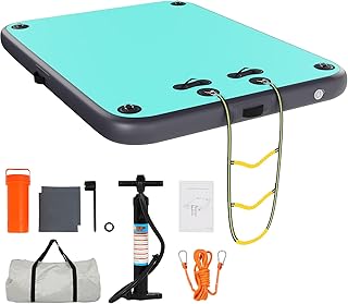 FAHKNS Inflatable Floating Dock Platform: Swim Air Dock Water Mat Floating Island Raft for Pool Lakes Beach Ocean with Rope Ladder, Non-Slip Surface 5ft/8ft x 6ft x 6in
