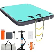 FAHKNS Inflatable Floating Dock Platform Swim Air Dock Water Mat Floating Island Raft for Pool Lakes Beach Ocean with Rope Ladder, Non-Slip Surface 5ft/8ft x 6ft x 6in