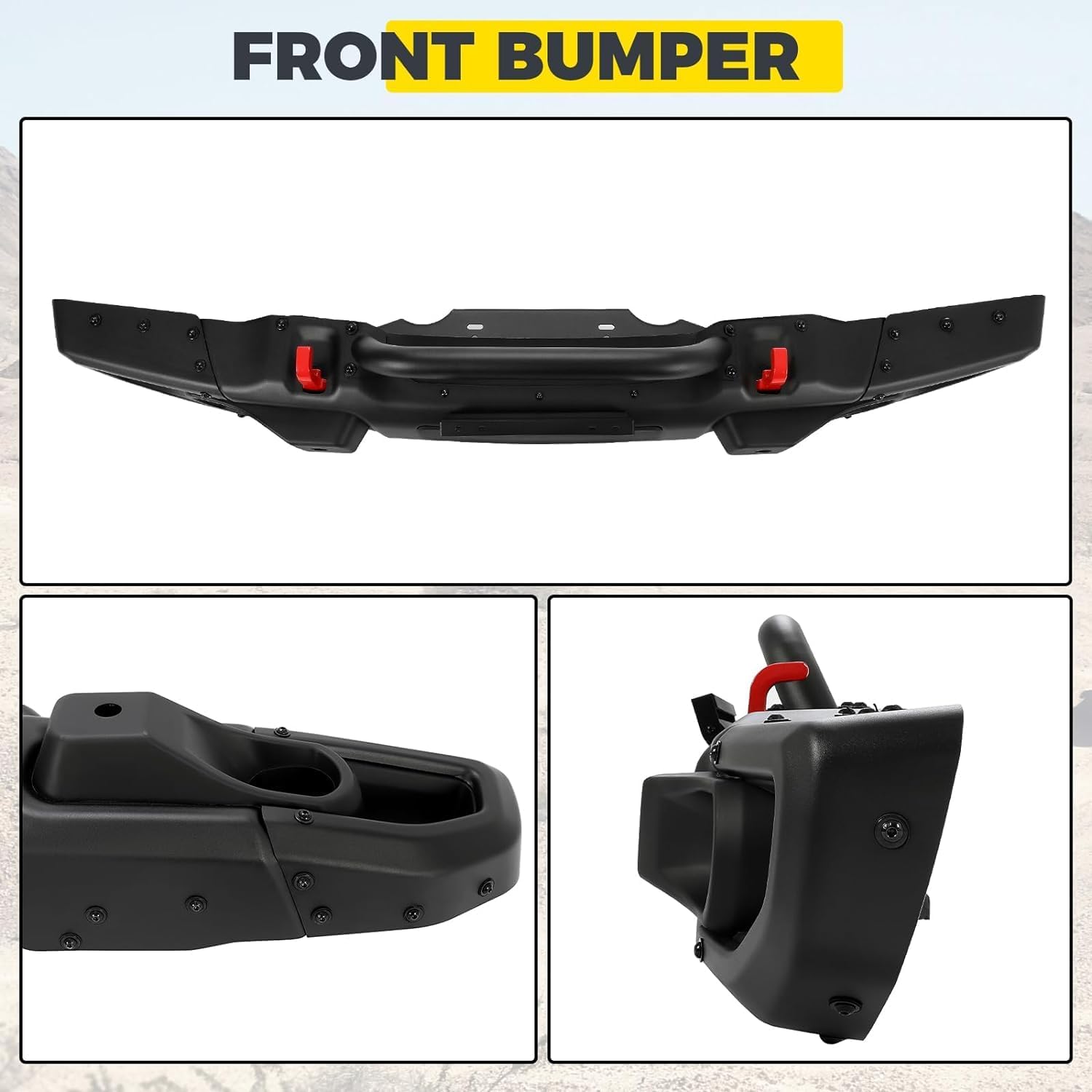 KUAFU Front Bumper Compatible with 2007-2018 Wrangler JK Rubicon 10th Anniversary Style Steel Powder Coated Black