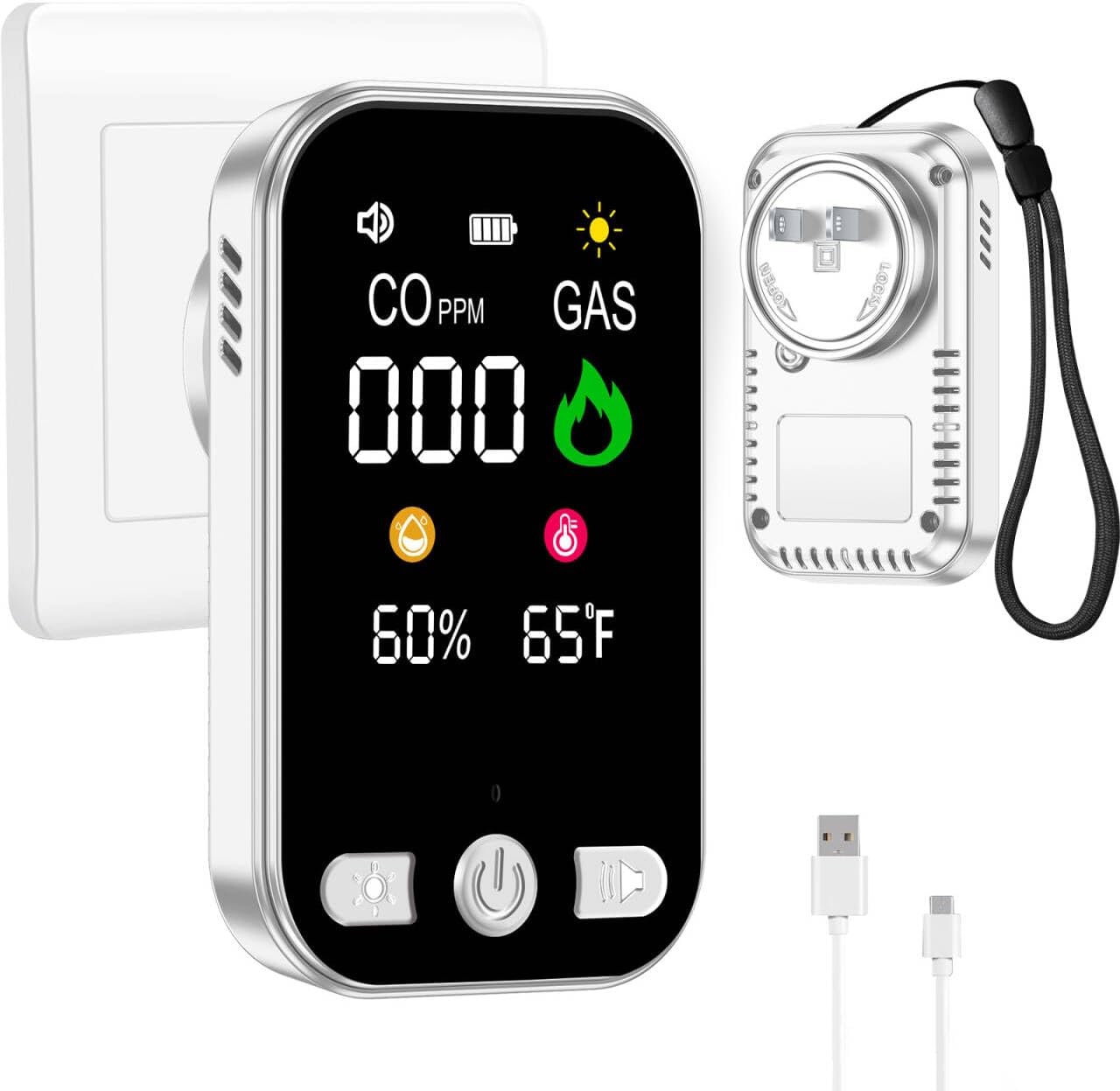 4 in 1 Carbon Monoxide Detectors Plug-in,Natural Gas Detector&Carbon Monoxide Alarm with Battery Backup,Temperature & Humidity Display, Ideal for Home Hotel RV