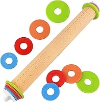 BIDFUL Adjustable Wooden Rolling Pin with Thickness Rings - 17" Dough Roller for Pizza, Cookies, Pastry, Baking Essentials