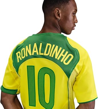 Brazil Ronaldinho #10, Ronaldo #9 Mens Soccer Jersey Fan Edition Short Sleeve Training & Casual Shirt Home 2004/05