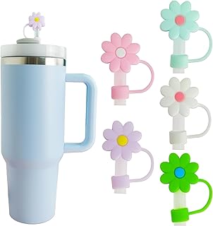 5 PCS Silicone Straw Covers Cap Compatible with Stanley 30&40 Oz Cup, 10mm Cute Flower Straw Toppers for Tumblers, Dust-Proof Drinking Straw Caps for Reusable Straws Tips Lids