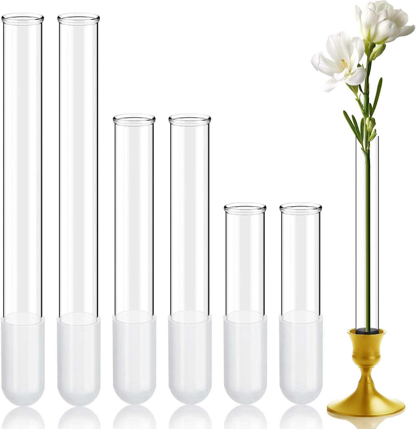 10 Pack 7.9" Glass Bud Vase Taper Candle Holder's Bud Vase for Flower Candlestick Sizes from 22mm to 27mm Adjustable Designed Specially for Taper Candle Holder for Tablescapes, Wedding Decor