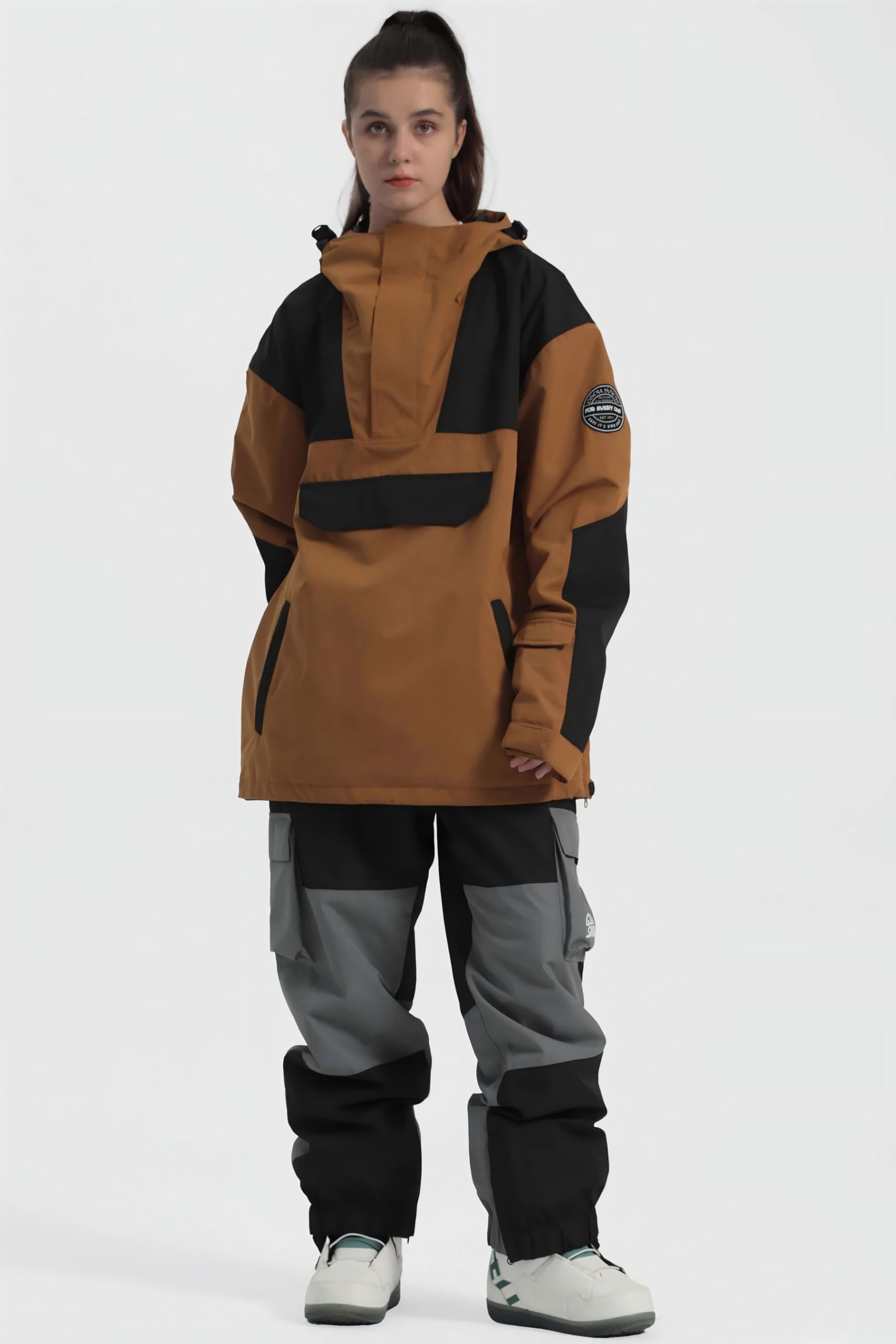 GSOU SNOW Herren Damen Skijacke Baggy Snowboardjacke Schneejacke für Männer Frauen - Multi-Pocket Oversize Wasserdicht Winddicht Atmungsaktiv Warm mit Kapuze