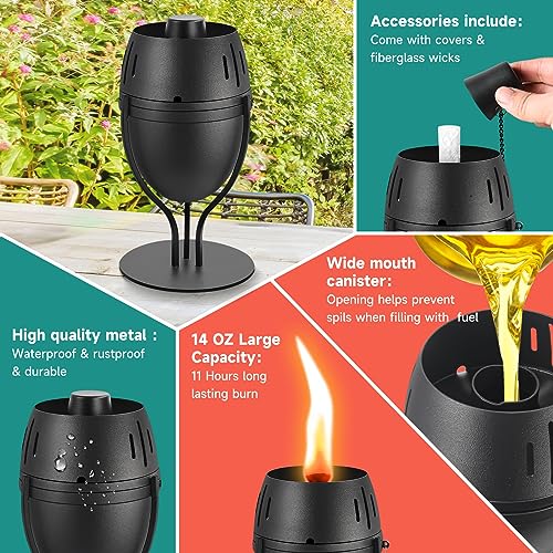 FAN-Torches 4 Pack Metal Table Top Torches, 14 oz Citronella Torches for Outside, Refillable Flame Light Torch, Decorative Tabletop Lantern for Yard, Patio, Deck, Garden, Party, Landscape