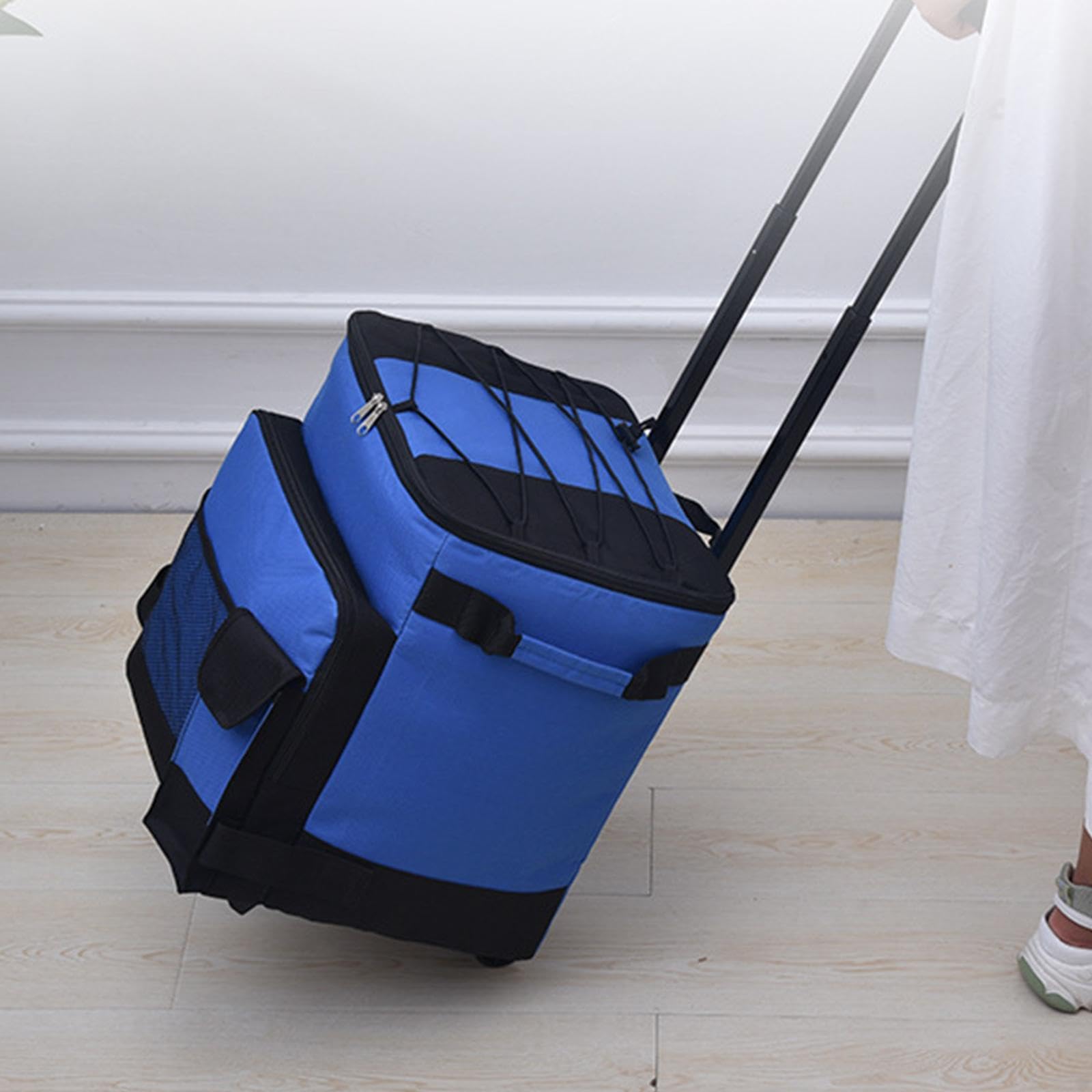 Kühlwagen mit Rollen, Isolierte Kühlbox, Tragbar, Auslaufsicher, Faltbar, Ideal für Reisen, Camping Und Strand, Blau