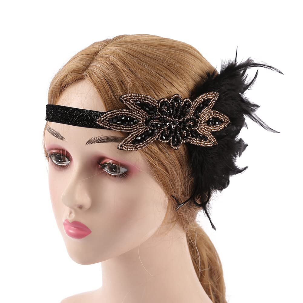 1920er Jahre Flapper Stirnband Mit Federn & Kristall – Damen Kopfschmuck Für Gatsby-Partys, Karneval & Kostüm