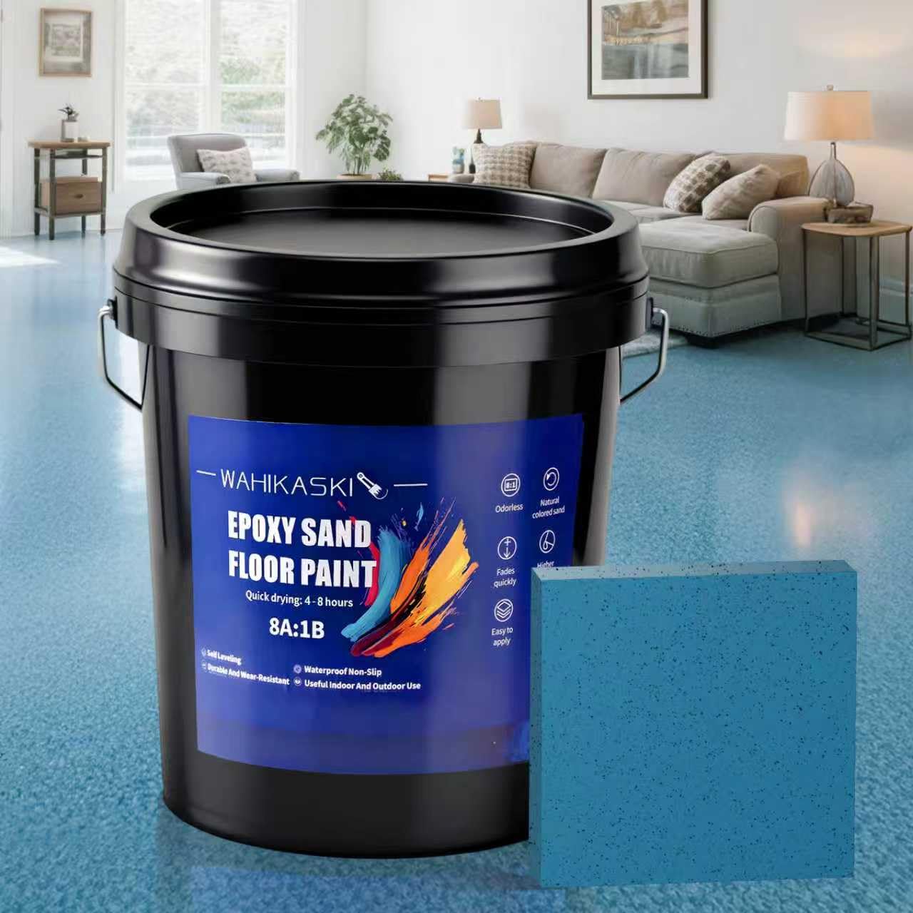 Photo 1 of Epoxy Colored Sand Floor Paint, Epoxy Floor Paint For Concrete, Self Leveling High Gloss Marble Effect Coating, For Garage, Wood Floors, Waterproof, Non-Slip, Indoor And Outdoor (Blue, 10 sq. Ft)