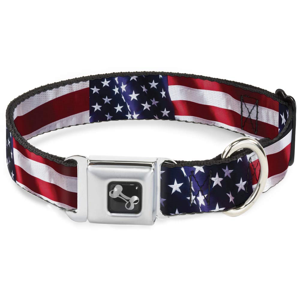 Buckle-Down Seatbelt Buckle Dog Collar - American Flag Vivid CLOSE-UP - 1" Wide - Fits 15-26" Neck - Large