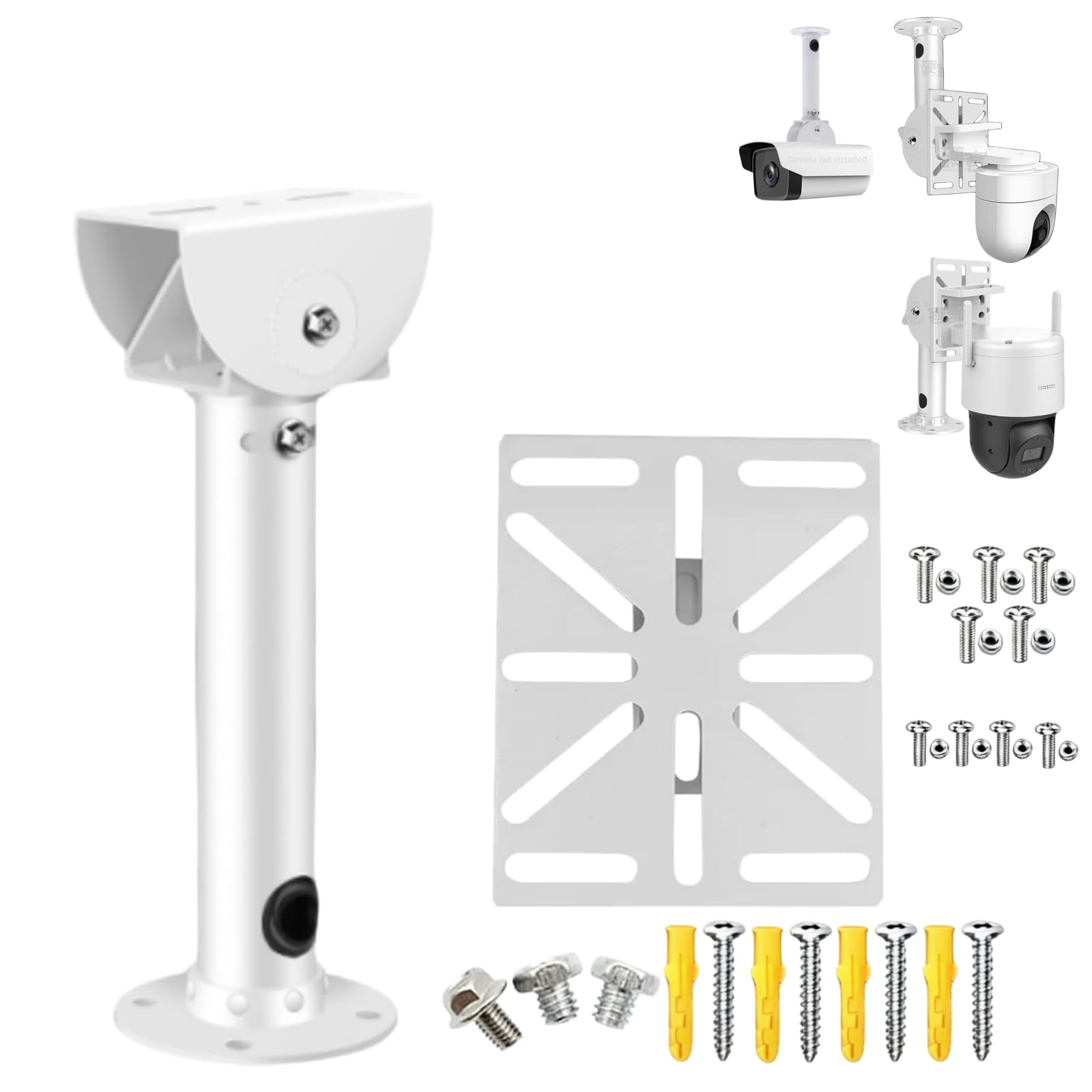 CTXSumTec Universal Security Camera Mount Bracket Set, 20cm Aluminum CCTV Wall/Ceiling Pole Mount with Iron Adapter Plate, 3 Installation Modes for Bullet Cameras (Direct) & Dome/PTZ Cameras