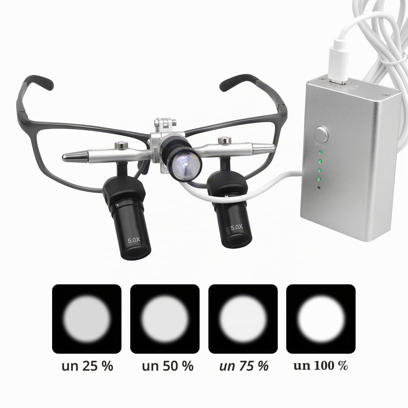 Lupas Ergo de 48° 4X, 5X, 6X, lupas de zoom ajustables a distancia de trabajo con herramientas de lupa LED para faros delanteros (5X)
