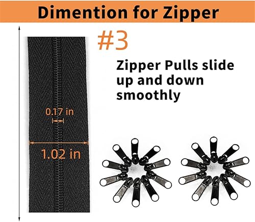 Miniatura 4 de CANFON Cremalleras #10 - 20 tiradores de cremallera de nailon de 360 pulgadas, rollo de cremallera a granel de 10 yardas para bolsas de costura y