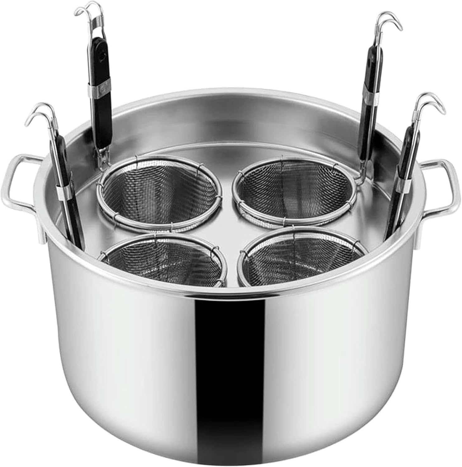 Cooking Pots,Stainless Steel Pasta Cooker Set, Multi-Functional Pasta Pot with Strainer Basket, 3/4/5-Hole Design for Cook Pasta, Noodles, Dumplings, Soup,3 Hole,4 Hole