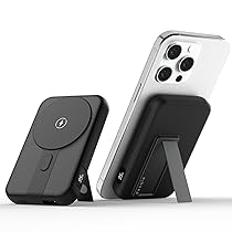 decqle 001 Magnetico Power Bank 10000mAh Supporto Pieghevole Batteria Caricatore Portatile Compatibile con MagSafe per iPhone 12, 13, 14, 15 Serie 2023 (Nero)