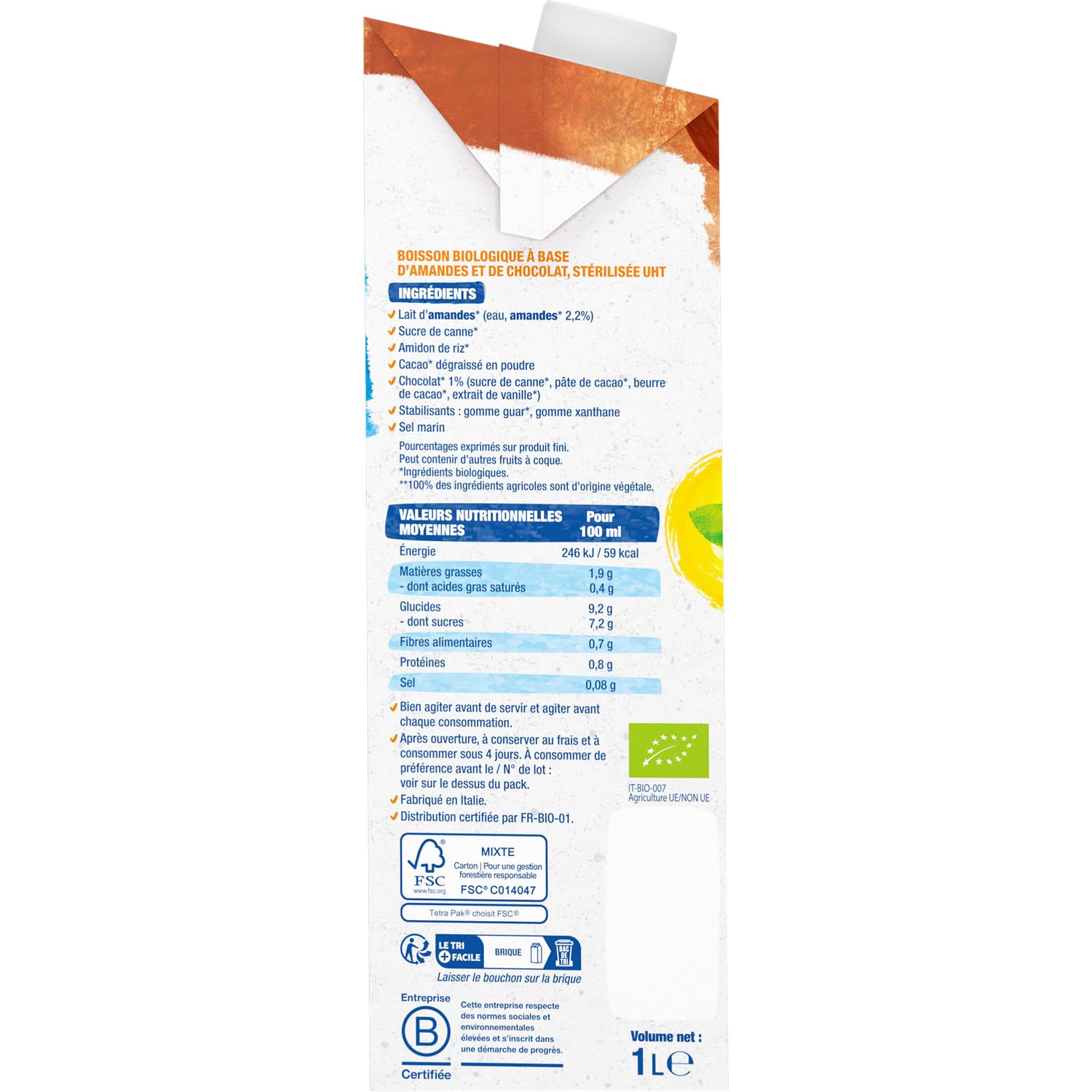 Alliez gourmandise et végétal au quotidien avec la Boisson Végétale Amande Chocolat Bio BJORG - 1L - Lot de 4