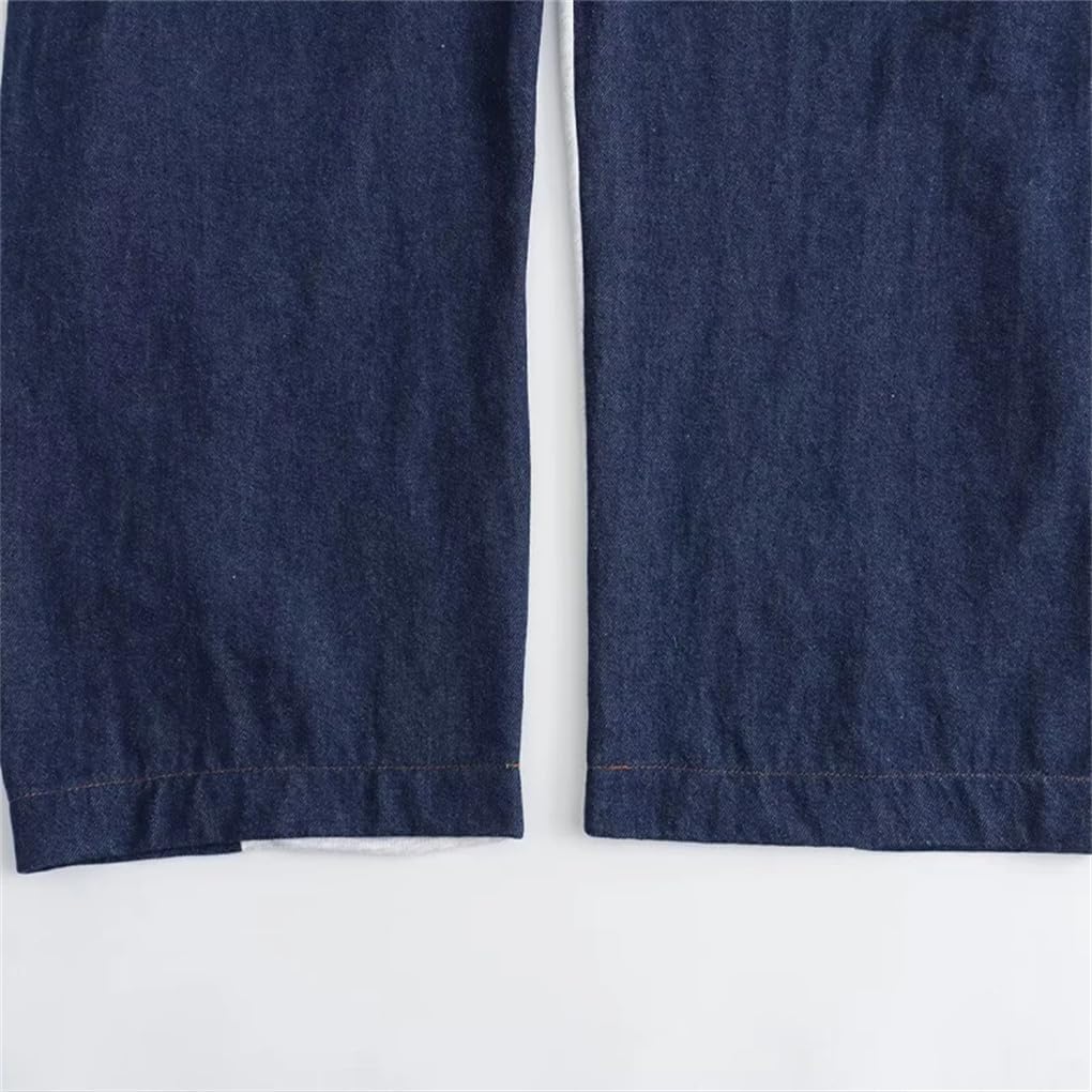Women's Denim Patchwork Pleated Wide-Leg Pants