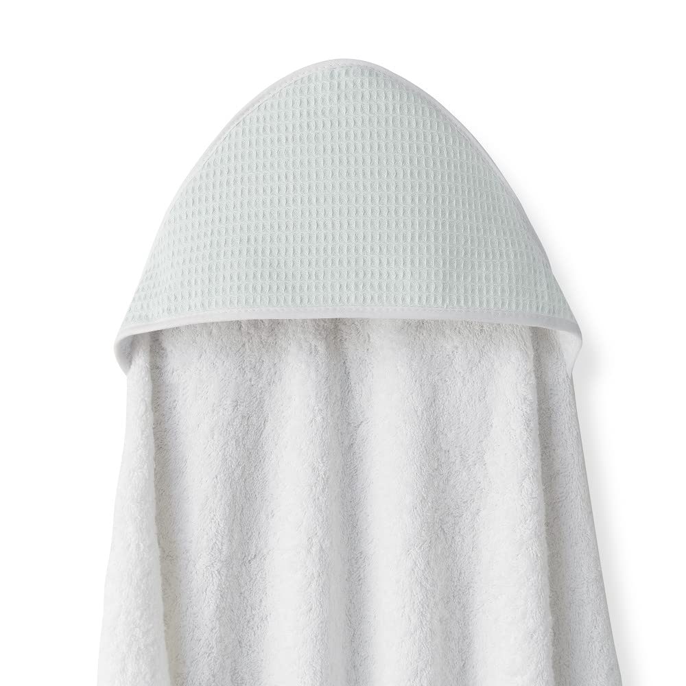 Interbaby - Capa de Baño Bebe Delantal Blanco/Verde | Toalla Bebe con Capucha Algodón, 100x100cm, Unisex | Suave, Secado Rápido | Ideal Recién Nacidos, Bebes y Niños Pequeños | Diseño Nido de Abeja