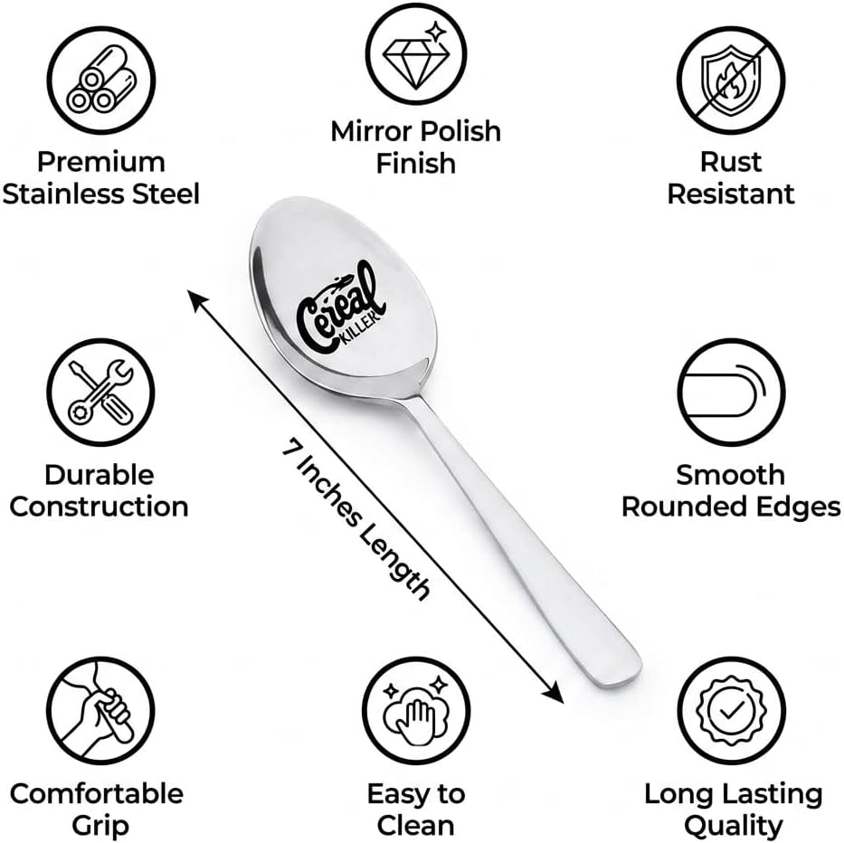 Cereal killer spoons | Funny Christmas gift for husband boyfriend | Personalized cereal lover spoon for teenager | Best friend engraved spoon gift men women | stocking stuffers for teens boy girl