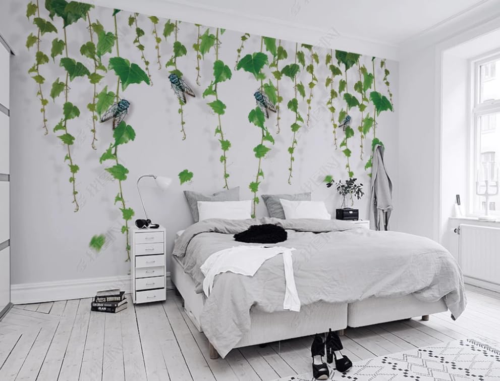 Papier Peint Intissé Vigne Verte pour Rénover un Mur Terne