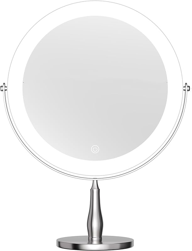 Espelho de maquiagem DEXHOM com luz LED, ampliação 10X/1X e rotação de 360°