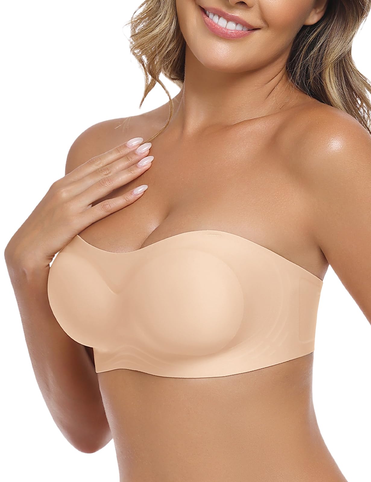 UMIPUBO Sujetador Sin Tirantes Mujer Sin Aros Push Up Invisible Sin Costuras Multiposicion Ajustables Bandeau Top con Relleno y Transparente Extraíbles Tirantes Antideslizante