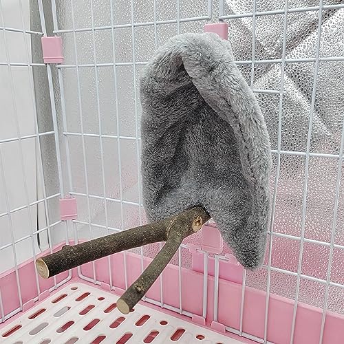 Image of Pssopp Bird Cage Blanket Cozy Snuggle Hut Cuddle Nest Hanging Toy for Parrots, Eclectus, Cockatoo, Conure, Lovebird - Gray Cotton Fleece Comfort Corner