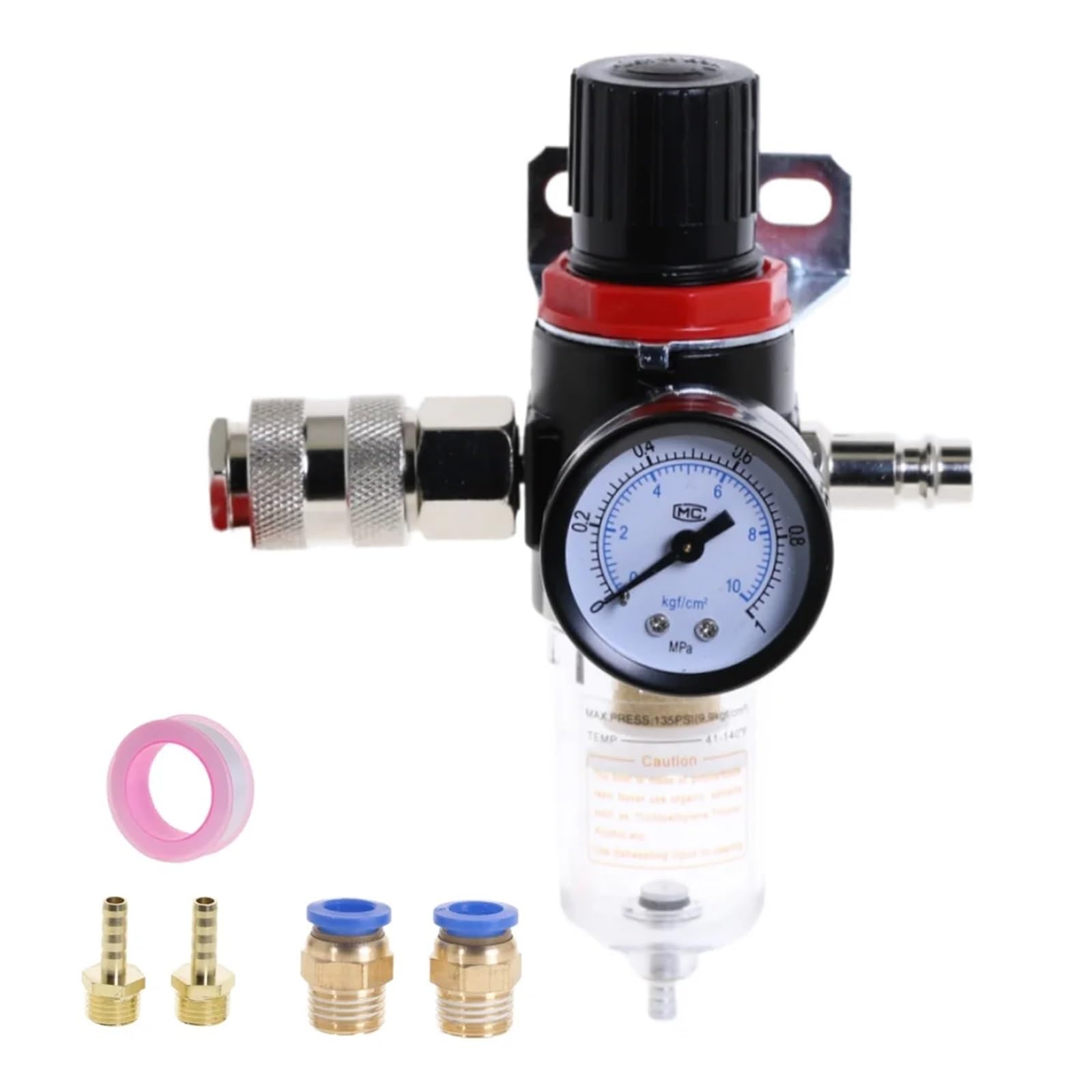 Regolazione pneumatica della pressione Regolatore di pressione dell'unità trattamento dell'aria con filtro pneumatico, valvola riduzione del compressore(Tape-10mm Fitting)