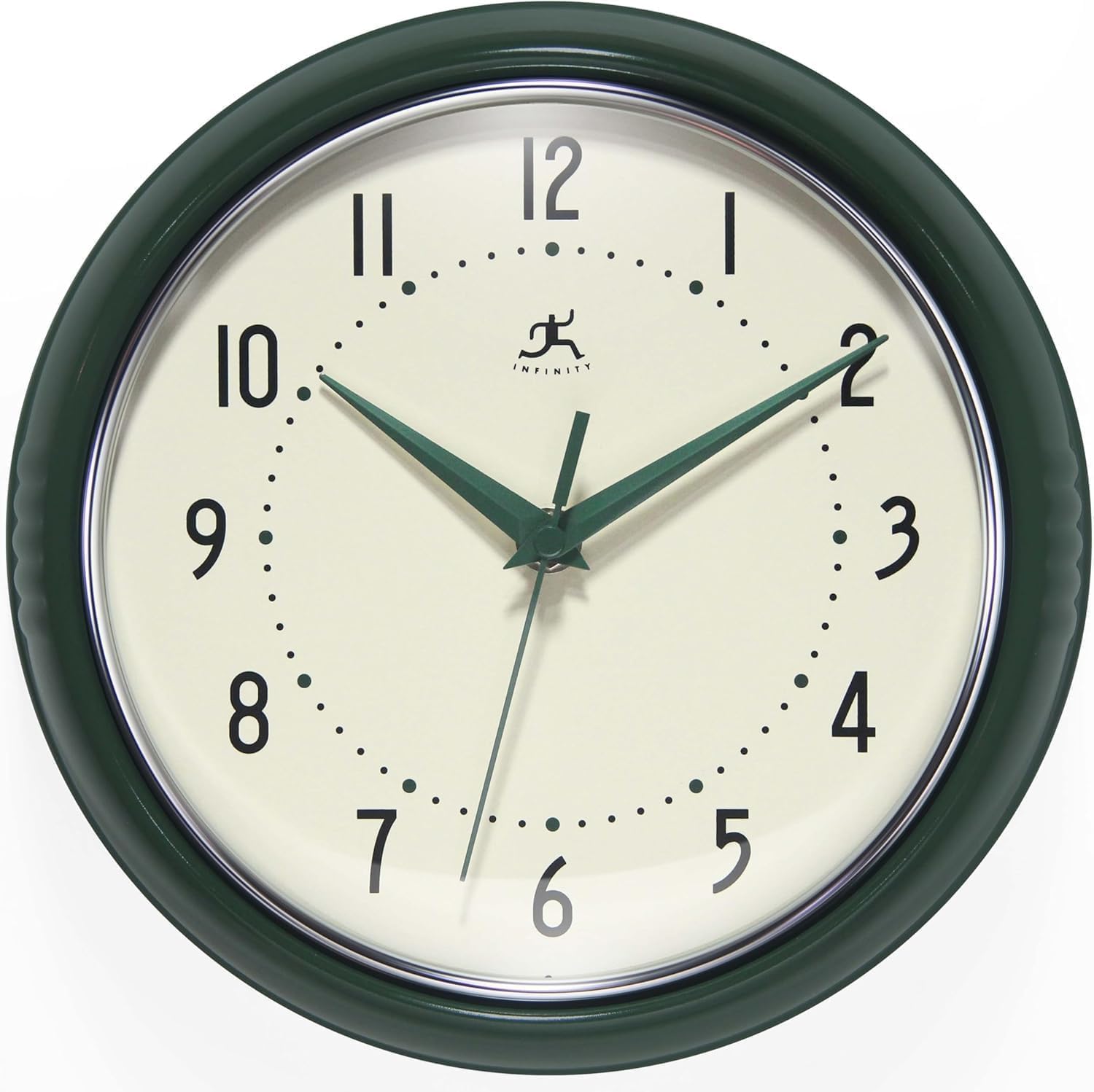 Infinity Instruments LTD. Retro 9 inch Silent Sweep Non-Ticking Mid Century Modern Kitchen Diner Wall Clock Quartz Movement Retro Wall Clock