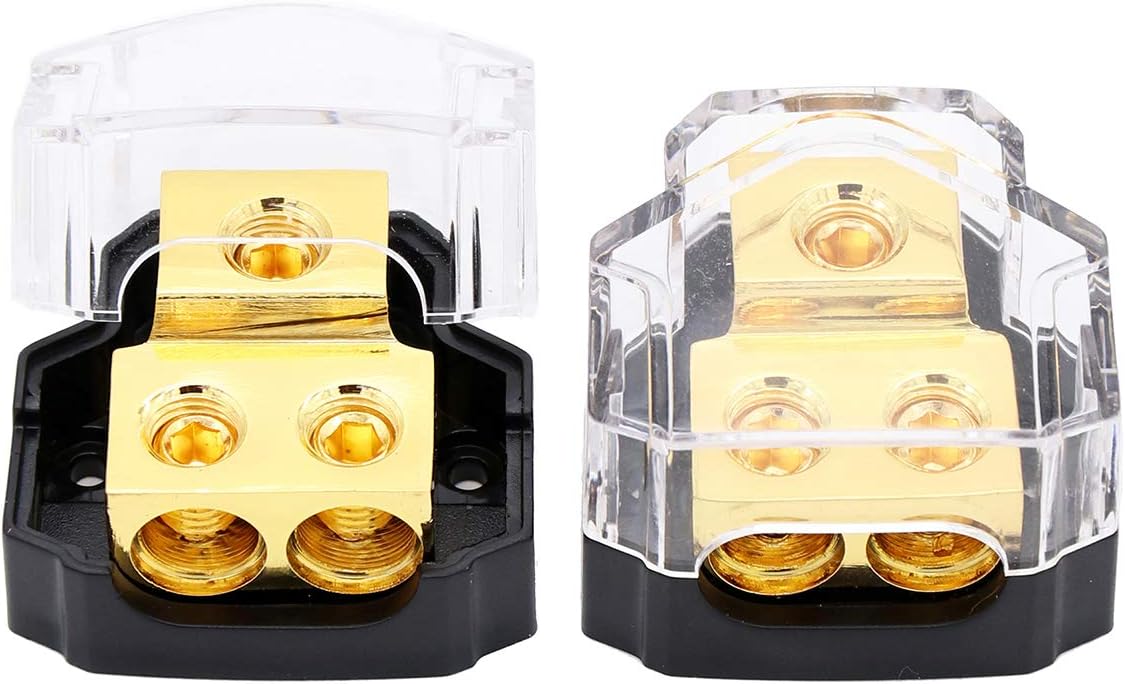 magic source 1pcs Power Distribution Block 0/2/4 Gauge in 4/8 Gauge Out 2-Way Amp Copper Ground Block Distribution for Car Audio Splitter