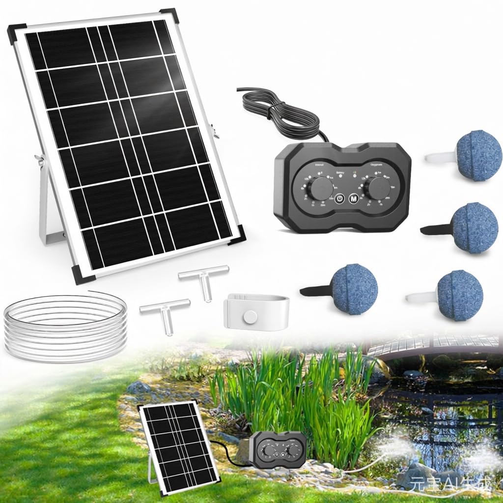 Lewisia Solar Aerator Air Pump Battery with Air Hoses and Bubble Stones Fish Tank Pond Bubble Oxygenator