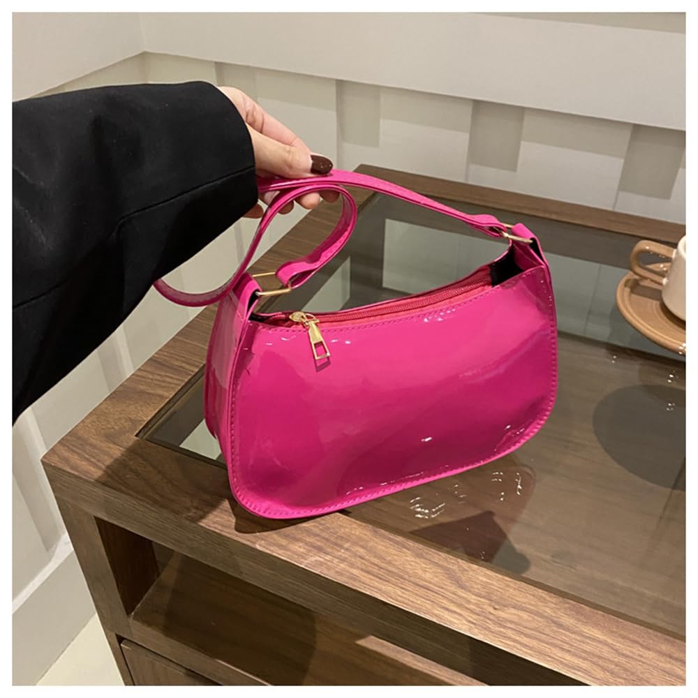 Patent Leather Clutch Purse Shiny Evening Handbags for Women Armpit Shoulder Bag MINI Hobos: Rose