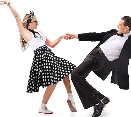 Miniatura 6 de Hicarer 5 Pcs 50s Women Halloween Costume 1950 Poodle Skirt Sock Hop Accessory Outfit Scarf Glasses Bandana Headband Earring