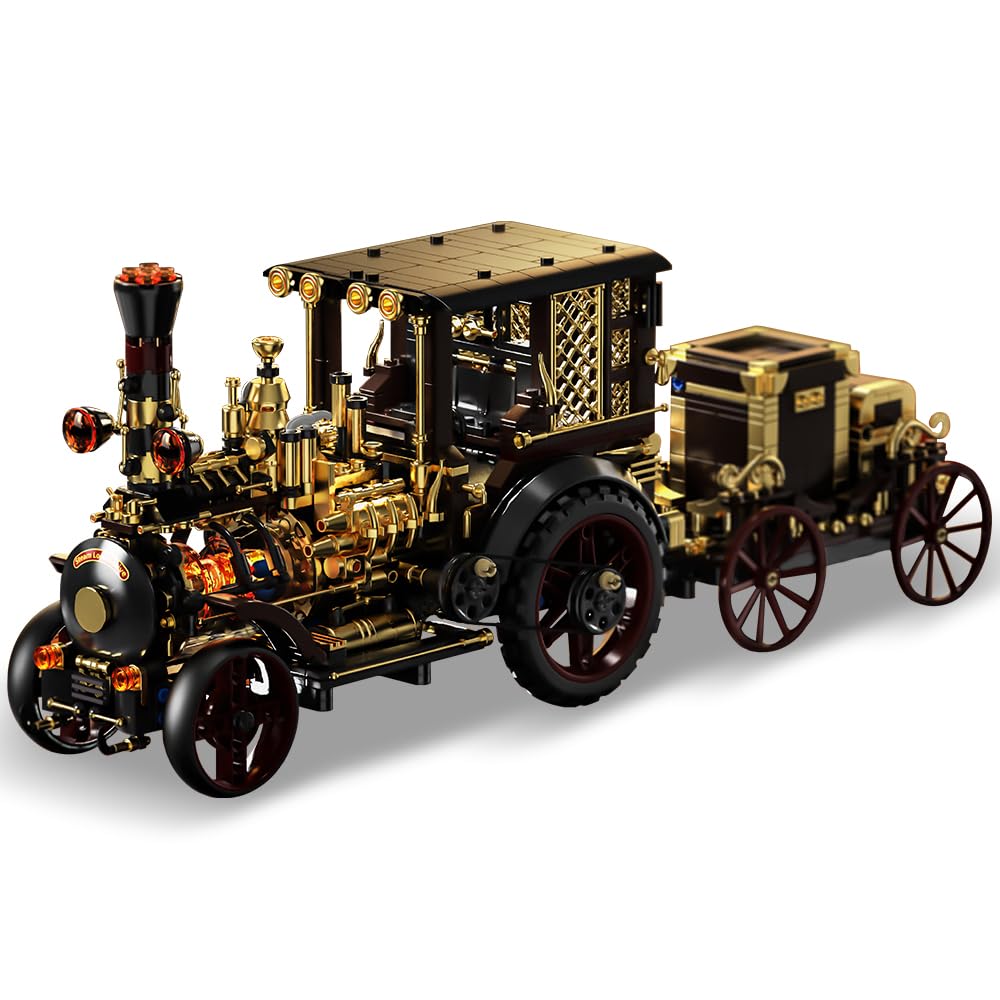 DUANT Retro Mechanical Steam Car Building Block Set, MOC Classic Car Kit, Supercar Toy Model, Adult Building Block Car Collector Set (1-1)
